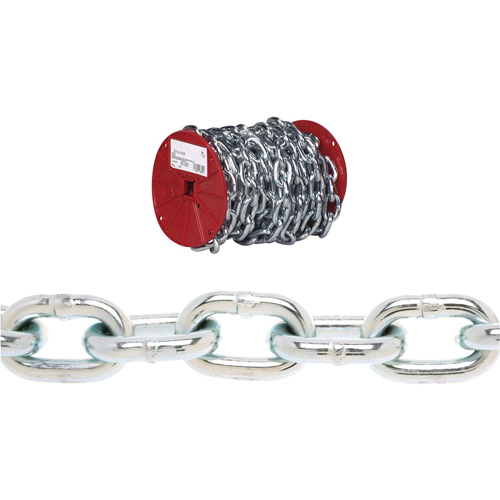 Chaîne ronde Proof Campbell, Acier &agrave; faible teneur en carbone, 3/16" x 100' (30,4 m) l, Calibre 30, Charge d'utilisation 800 lb (0,4 tonne) D. Morneault & Fils