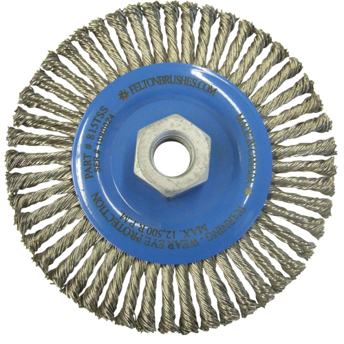 Wire Wheel Brushes, 5-7/8" Dia., 0.02" Fill, 5/8"-11 Arbor, Stainless Steel D. Morneault & Fils