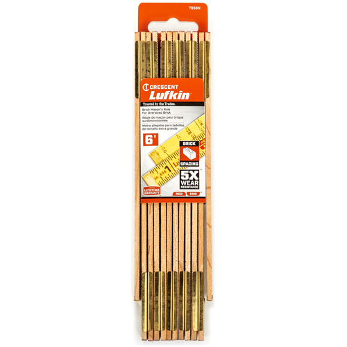 Red End&reg; Oversized Brick Mason Rule, 6' L, Wood, 1/16" Graduations D. Morneault & Fils