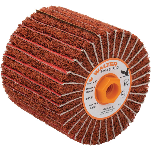 Two-In-One Turbo Drums, 4-1/2" Dia. x 4" W, 5/8"-11 Arbor, 60 Grit D. Morneault & Fils