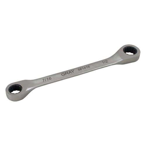 Double Box End Gear Ratcheting Wrench, 12 Point, 5/16" x 3/8", Plain Finish D. Morneault & Fils