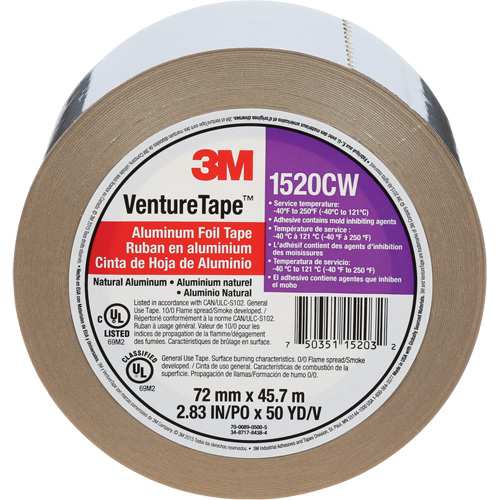 Venture Tape Aluminum Foil Tape, 1.8 mils Thick, 72 mm (3") x 45.7 m (150') D. Morneault & Fils