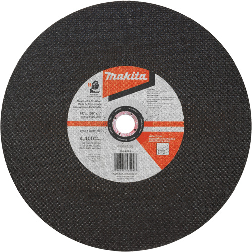 Meule &agrave; tronçonner abrasive, 14" x 3/32", Arbre de 1", Type 1, Oxyde d'aluminium, 4400 Tr/min D. Morneault & Fils