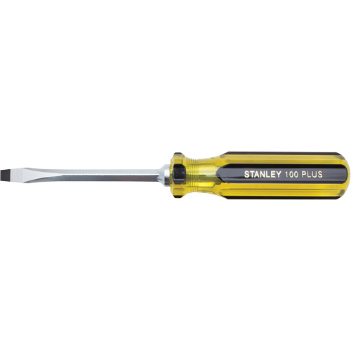 100 PLUS&reg; Standard Slotted Tip Screwdriver, 1/4" Tip, Square, 8-3/16" L, Plastic Handle D. Morneault & Fils