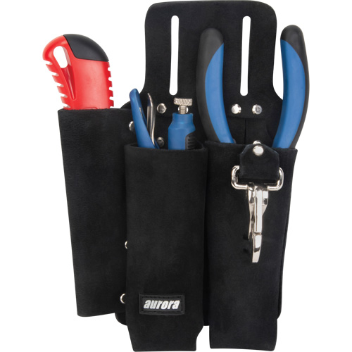 Lineman's Tool Pouch, Multiple Tool Holder, Leather, 3 Pockets D. Morneault & Fils
