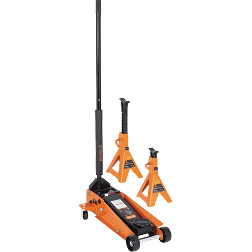 Service Jack with 4-Ton Vehicle Stands, 3.5 Ton(s) Capacity, 5-1/8" Lowered, 21" Raised, Manual Hydraulic D. Morneault & Fils