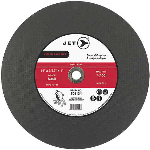 Meule &agrave; tronçonner Power Abrasive A36R, 14" x 3/32", Arbre de 1", Type 1, 4400 Tr/min D. Morneault & Fils