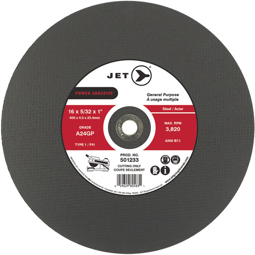 Meule &agrave; tronçonner Power Abrasive A24GP, 20" x 5/32", Arbre de 1", Type 1, 3000 Tr/min D. Morneault & Fils