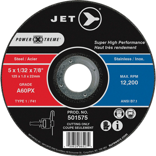 A60PX Power-Xtreme Cut-Off Wheel, 5" x 1/32", 7/8" Arbor, Type 1, 12200 RPM D. Morneault & Fils