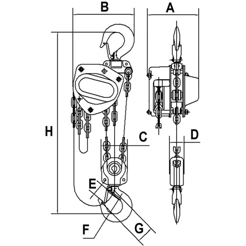 KCH Series Chain Hoists, 20' Lift, 6600 lbs. (3 tons) Capacity, Alloy Steel Chain D. Morneault & Fils