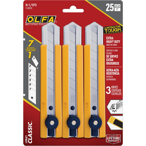 Couteau utilitaire classique extra robuste H-1 avec prise &agrave; pi&egrave;ce caoutchout&eacute;e, 25 mm D. Morneault & Fils