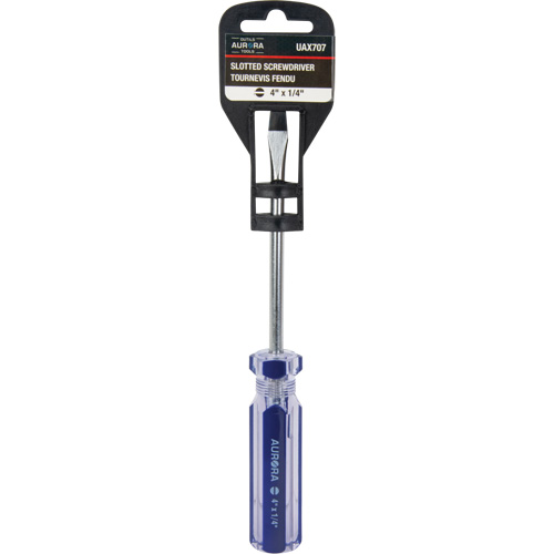 Tournevis &agrave; fente bleu transparent avec bandes, Tige de 1/4", Ronde, Prise en Plastique D. Morneault & Fils