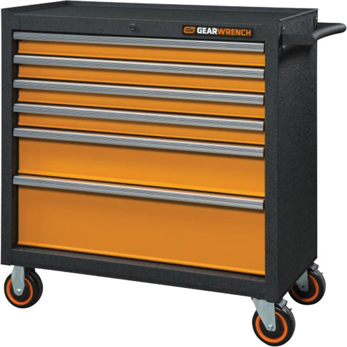 Armoire roulante pour outils s&eacute;rie GSX, 6 tiroirs, 36" la x 18-1/5" p x 37-2/5" h, Noir/Orange D. Morneault & Fils