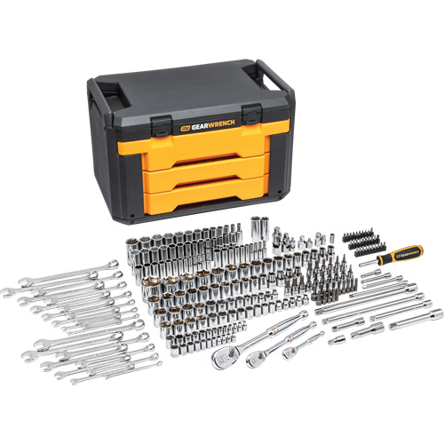 Jeu d'outils pour m&eacute;canicien &agrave; 6 pans dans boîte de rangement &agrave; trois tiroirs D. Morneault & Fils
