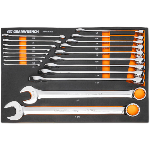 12-Point Long Pattern Combination SAE Wrench Set in Foam Storage Tray, Open-Ended, 19 Pieces, Imperial D. Morneault & Fils