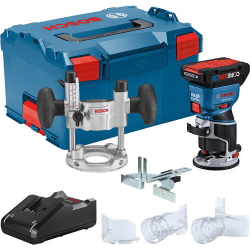 Brushless Colt Palm Router Kit with CORE18V&reg; 4 Ah Advanced Power Battery & Plunge Base D. Morneault & Fils