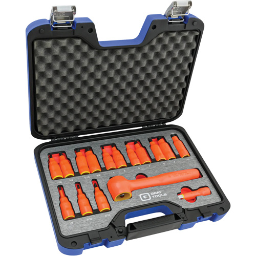 3/8" Drive SAE & Metric Hex Bit Insulated Socket and Attachment Set, 1000 V, 16 Pcs D. Morneault & Fils