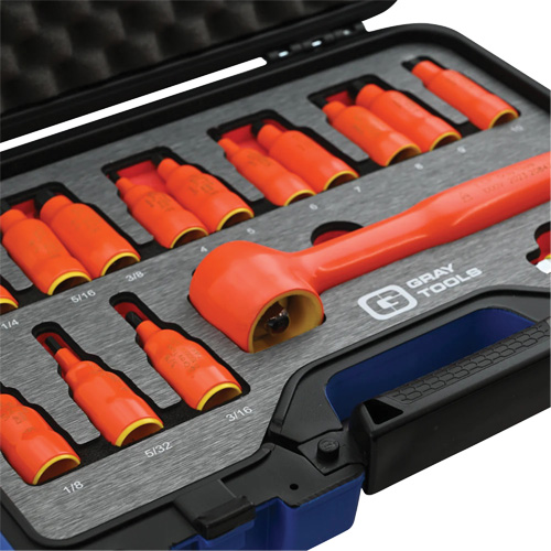 3/8" Drive SAE & Metric Hex Bit Insulated Socket and Attachment Set, 1000 V, 16 Pcs D. Morneault & Fils