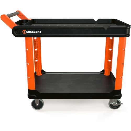 RAILWORKS 2-Shelf Industrial Utility Cart with 5" Hard Casters, 47" L x 24-1/2" W x 34" H, Black/Orange D. Morneault & Fils