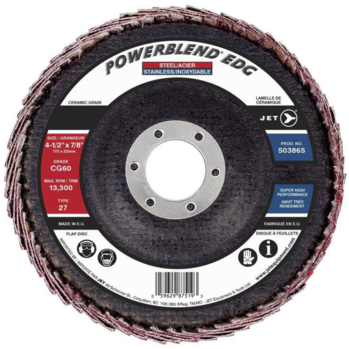 POWERBLEND EDG Flap Disc, 4-1/2" x 7/8", Type 27, CG60 Grit, Ceramic D. Morneault & Fils