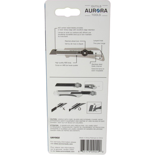 Couteau professionnel de 18 mm avec verrouillage &agrave; cliquet, Acier inoxydable, Robuste, Prise en Plastique D. Morneault & Fils
