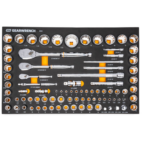 1/4", 3/8" & 1/2" 90-Tooth SAE/Metric Mechanics Tool Set with Foam Storage Tray D. Morneault & Fils