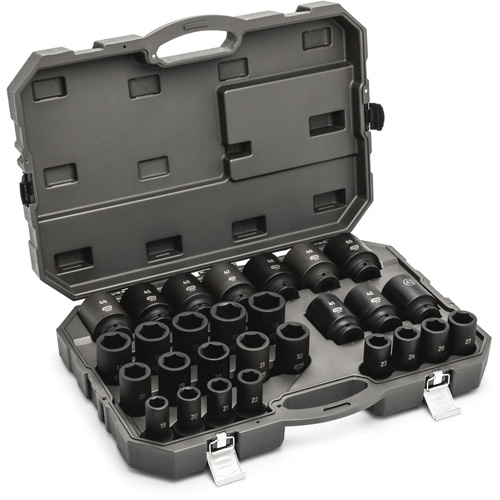 Jeu de douilles m&eacute;triques &agrave; 6 pans, 28 Mcx, Chocs, Prise de 3/4", Profond D. Morneault & Fils