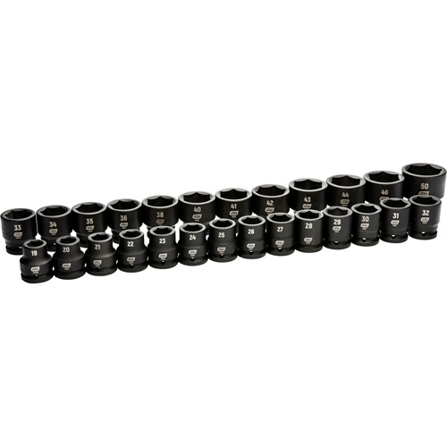Jeu de douilles m&eacute;triques &agrave; 6 pans, 26 Mcx, Chocs, Prise de 3/4" D. Morneault & Fils