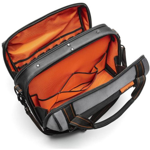 17" Tradesman Closed Top Tool Bag, Polyester, 3 Pockets, Black/Grey/Orange D. Morneault & Fils