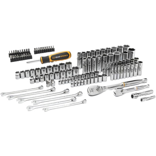 Jeu d'outils manuels pour m&eacute;canicien 90T SAE/m&eacute;trique avec prises 1/4" & 3/8" D. Morneault & Fils