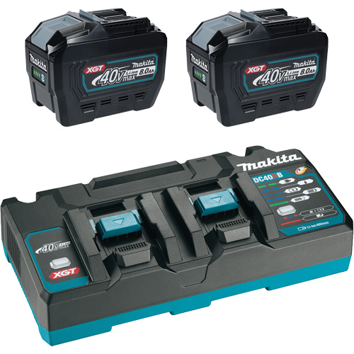 XGT Dual Port Rapid Charger Starter Kit with (2) 8 Ah Batteries, 40 V, Lithium-Ion D. Morneault & Fils