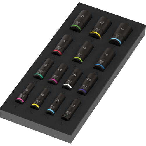 Insert en mousse pour jeu de douilles profondes Impaktor 1 Zyklop B, 15 Mcx, Chocs, Prise de 3/8", Profond D. Morneault & Fils