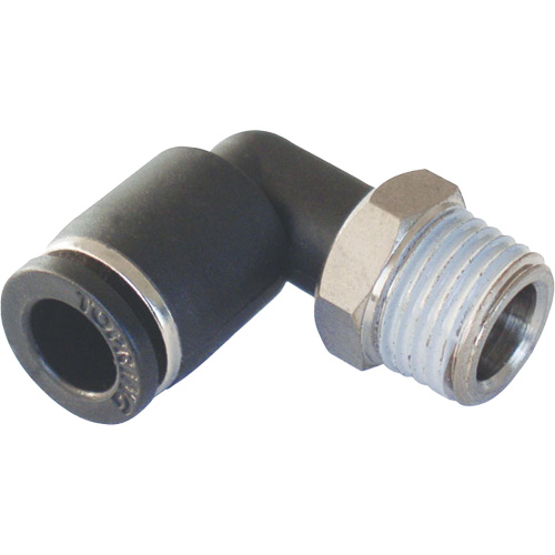 Adaptateur coude m&acirc;le NPT MAXFIT &agrave; raccord instantan&eacute; (push-to-connect), 3/8" x 1/2" dia., Polym&egrave;re PBT D. Morneault & Fils