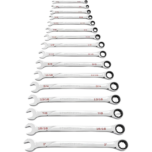 Jeu de cl&eacute;s SAE 120XP Universal Spline XL, Combinaison &agrave; cliquet, 16 morceaux, Imp&eacute;rial D. Morneault & Fils