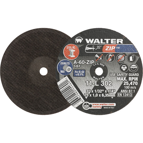Zip Cut-Off Wheel, 3" x 1/32", 1/4" Arbor, Type 1, Aluminum Oxide, 25470 RPM D. Morneault & Fils