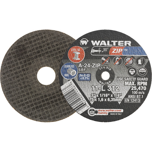 Zip Cut-Off Wheel, 3" x 1/16", 1/4" Arbor, Type 1, Aluminum Oxide, 25470 RPM D. Morneault & Fils