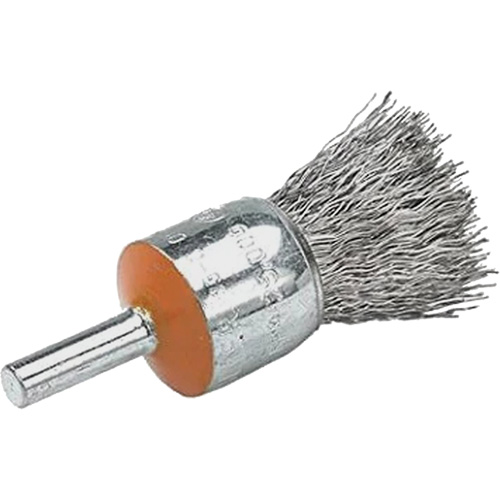 Mounted End Brush with Crimped Wires, 1/2", 0.02" Fill, 1/4" Shank D. Morneault & Fils
