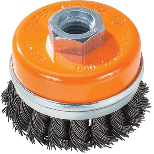 Knot-Twisted Wire Cup Brush with Ring, 3" Dia. x 5/8"-11 Arbor D. Morneault & Fils