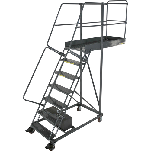 Cantilever Rolling Ladders, Unsupported, 12 Steps, 14" Platform Depth, 120" Platform Height D. Morneault & Fils