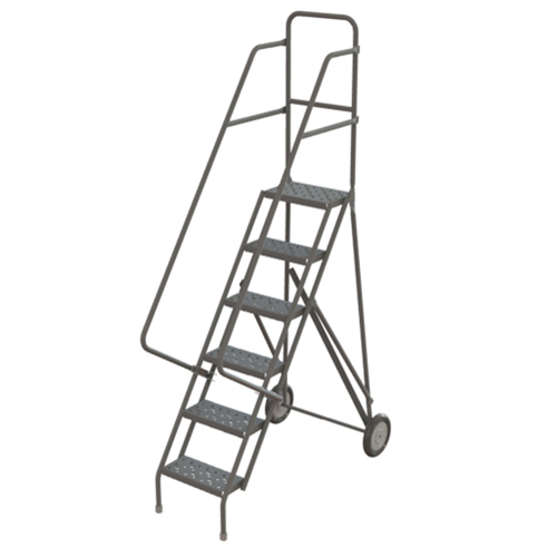 Steel Rolling Ladder, 6 Steps, 16" Step Width, 60" Platform Height, Steel D. Morneault & Fils