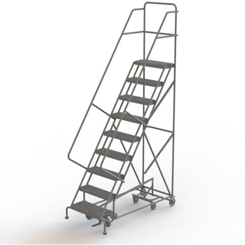 All Directional Rolling Ladder, 9 Steps, 24" Step Width, 90" Platform Height, Steel D. Morneault & Fils