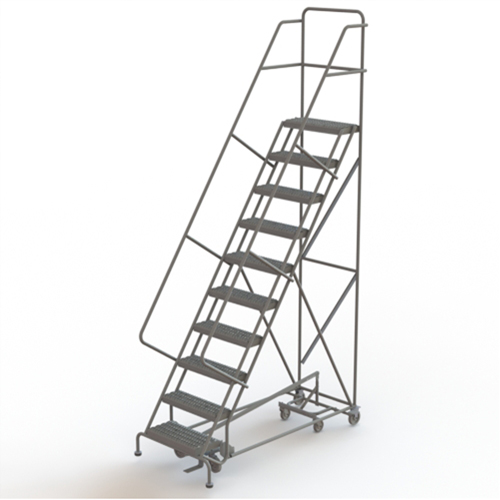 All Directional Rolling Ladder, 10 Steps, 24" Step Width, 100" Platform Height, Steel D. Morneault & Fils