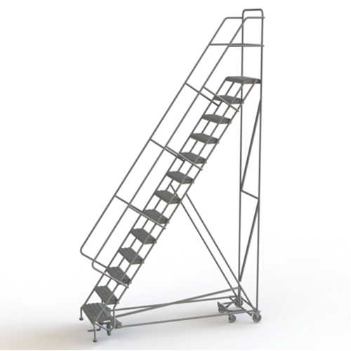 All Directional Rolling Ladder, 13 Steps, 24" Step Width, 130" Platform Height, Steel D. Morneault & Fils