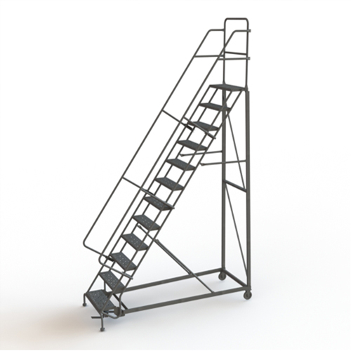 Heavy Duty Rolling Ladder, 12 Steps, 24" Step Width, 120" Platform Height, Steel D. Morneault & Fils