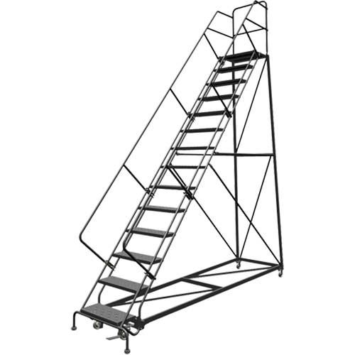 Safety Slope Rolling Ladder, 14 Steps, Perforated, 50° Incline, 140" High D. Morneault & Fils