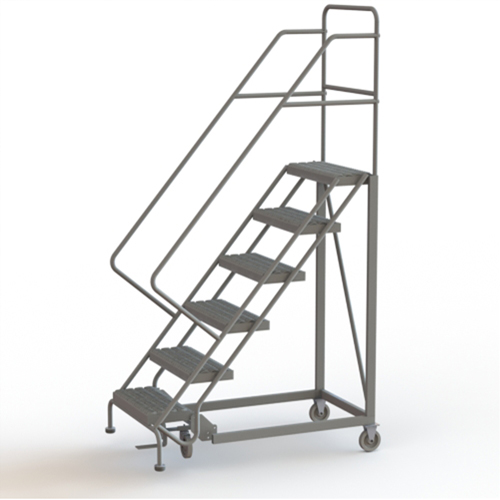 Safety Slope Rolling Ladder, 6 Steps, Serrated, 50° Incline, 60" High D. Morneault & Fils