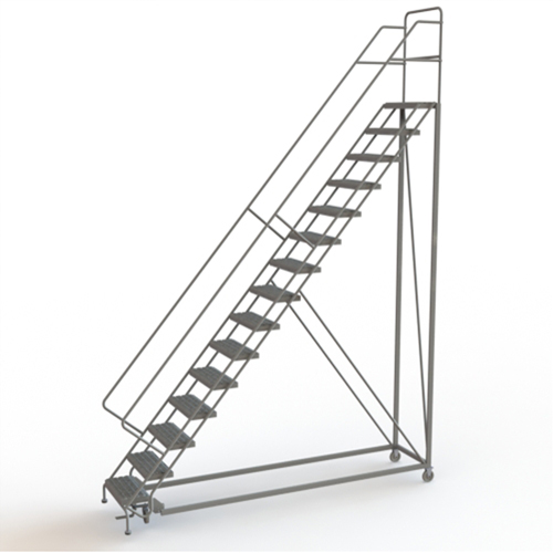 Safety Slope Rolling Ladder, 15 Steps, Serrated, 50° Incline, 150" High D. Morneault & Fils