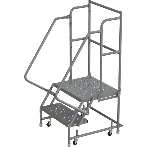 Deep Top Step Rolling Ladder, 2 Steps, 24" Step Width, 20" Platform Height, Steel D. Morneault & Fils