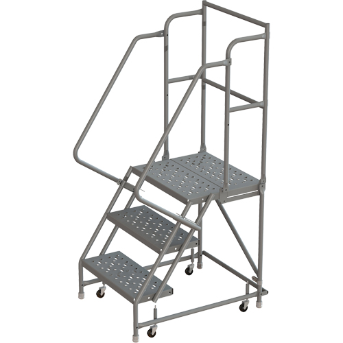 Escabeaux roulants &agrave; dessus profond, 3 marches, Largeur de la marche 16", Hauteur de la plateforme 30", Acier D. Morneault & Fils