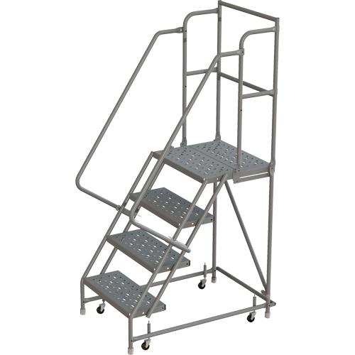 Escabeaux roulants &agrave; dessus profond, 4 marches, Largeur de la marche 24", Hauteur de la plateforme 40", Acier D. Morneault & Fils